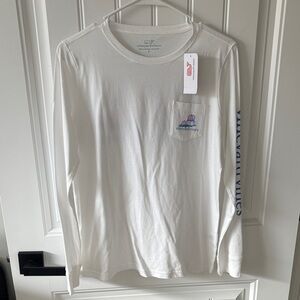 Vineyard Vines White Long Sleeve Tee with Logo